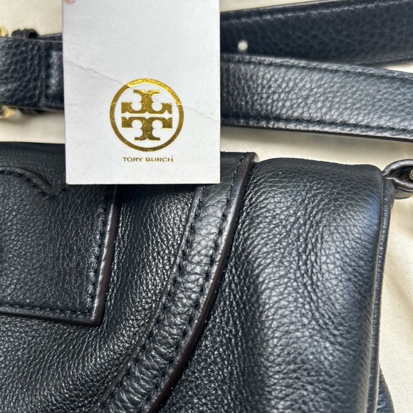 TORY BURCH T SUKI black fold over leather bag Messenger - Picture 3 of 13
